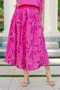 Here For The Memories Fuchsia Embroidered Floral Midi Skirt