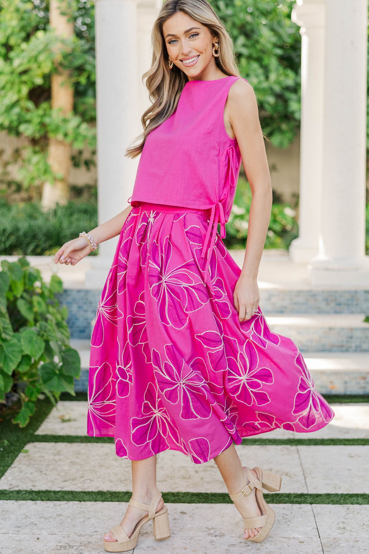 Here For The Memories Fuchsia Embroidered Floral Midi Skirt – Shop