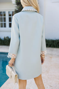 The Kindness Light Blue Crochet Trim Button Down Dress