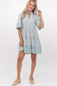 Feeling Your Best Sage Striped Babydoll Dress