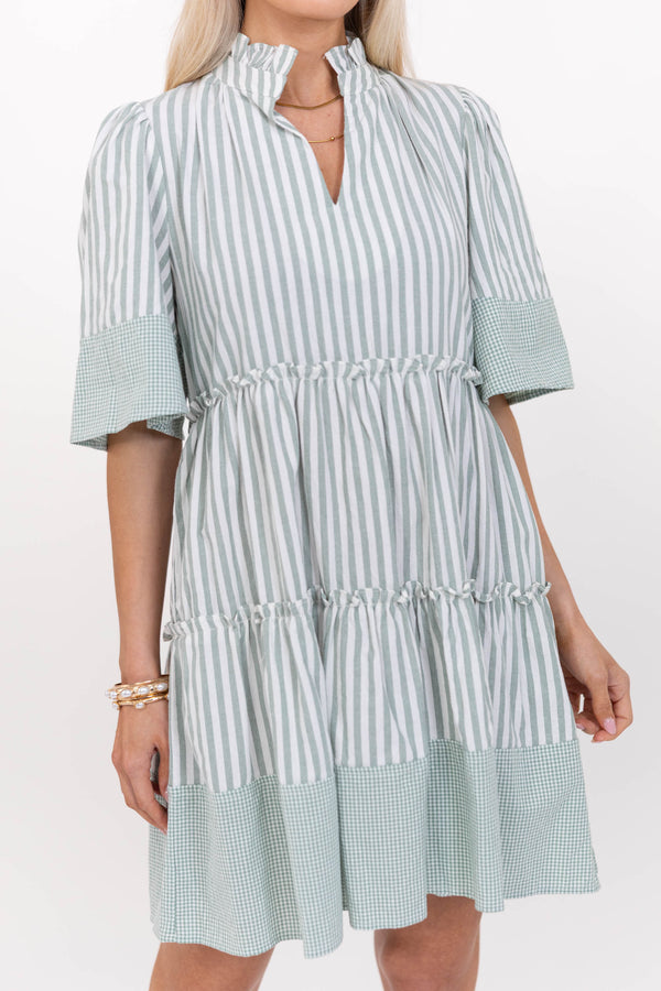 Feeling Your Best Sage Striped Babydoll Dress