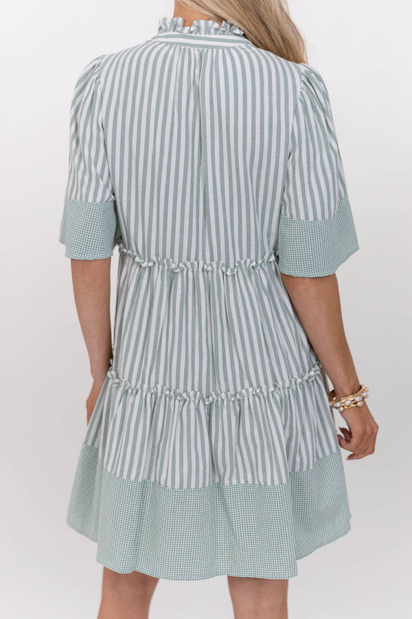 Feeling Your Best Sage Striped Babydoll Dress