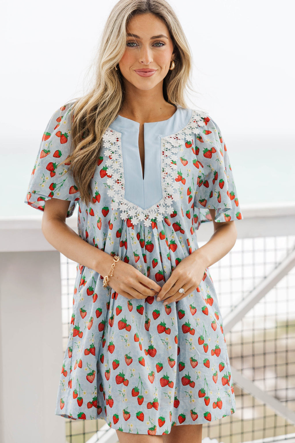 Just A Theory Light Blue Strawberry Printed Dress – Shop the Mint
