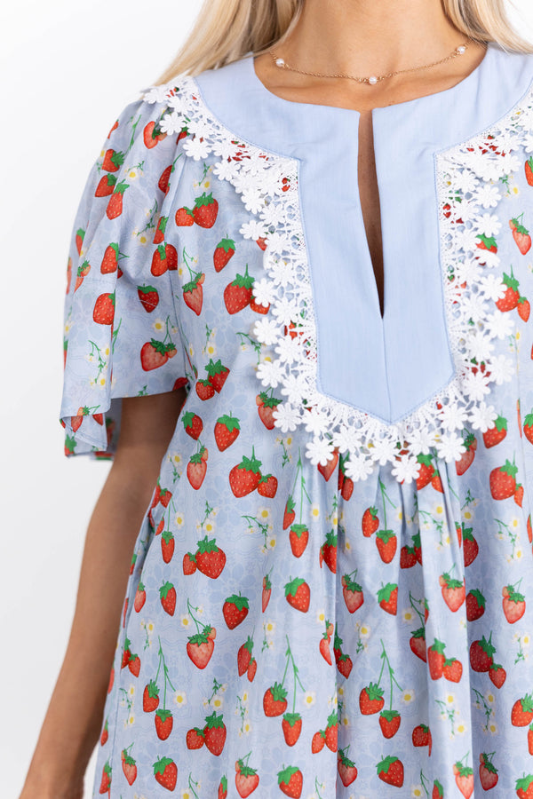 Just A Theory Light Blue Strawberry Printed Dress  Shop the Mint
