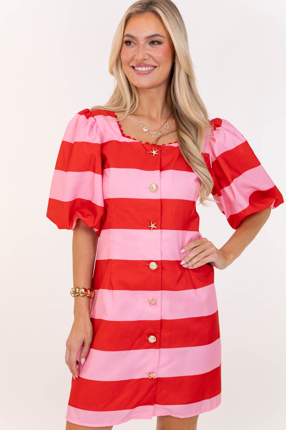 Carefree State Of Mind Pink Striped Puff Sleeve Shift Dress – Shop the Mint