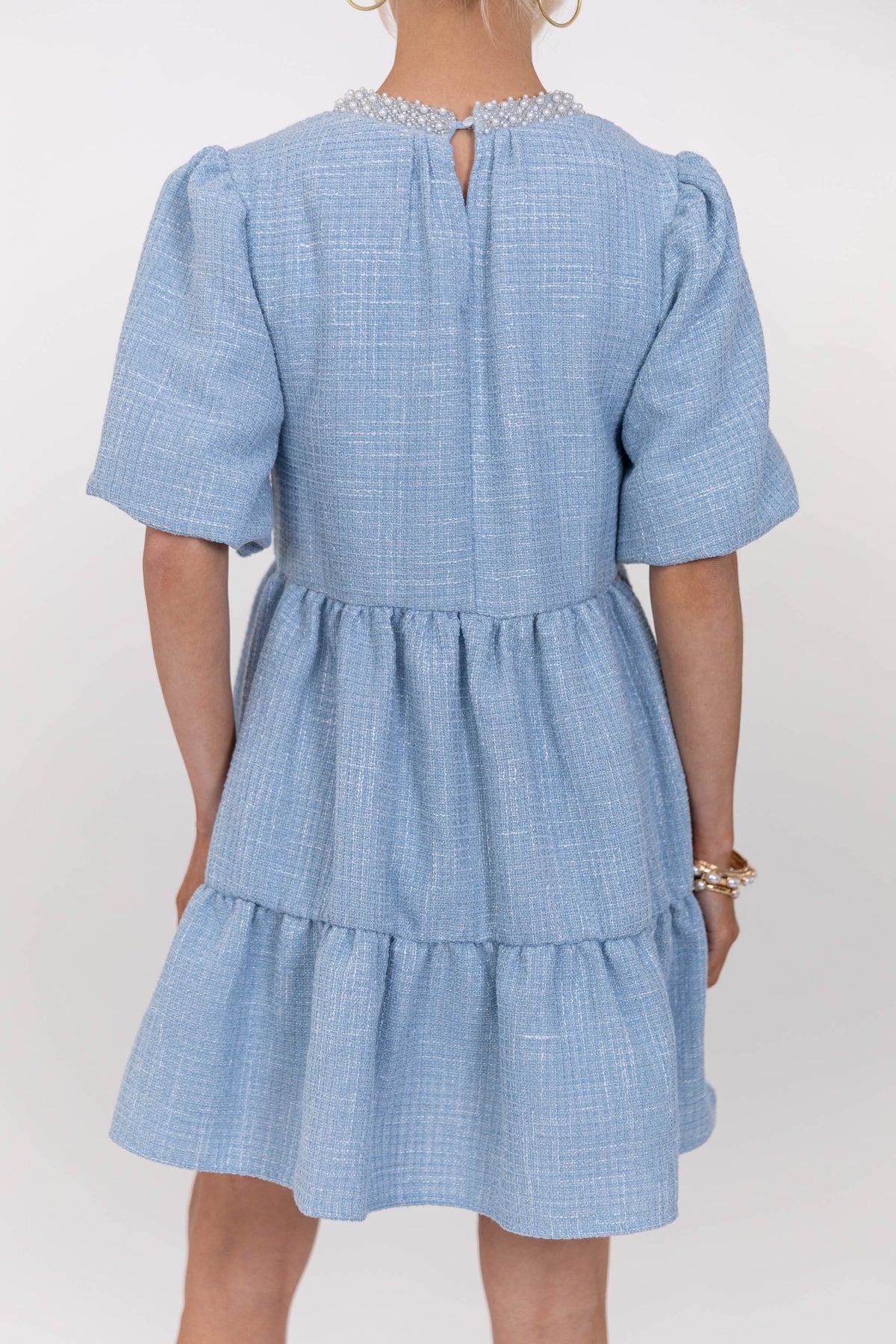 Cherished Moments Light Blue Tweed Babydoll Dress – Shop the Mint