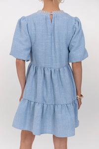 Cherished Moments Light Blue Tweed Babydoll Dress