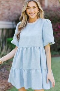 Cherished Moments Light Blue Tweed Babydoll Dress