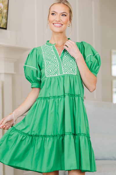 NURSING COLLECTION: The Right Fit Green Embroidered Babydoll Dress