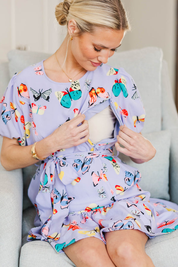 NURSING COLLECTION: Just For This Moment Lavender Butterfly Print Dress