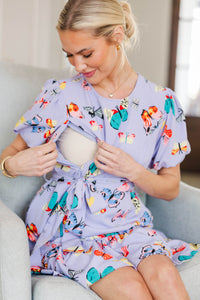 NURSING COLLECTION: Just For This Moment Lavender Butterfly Print Dress