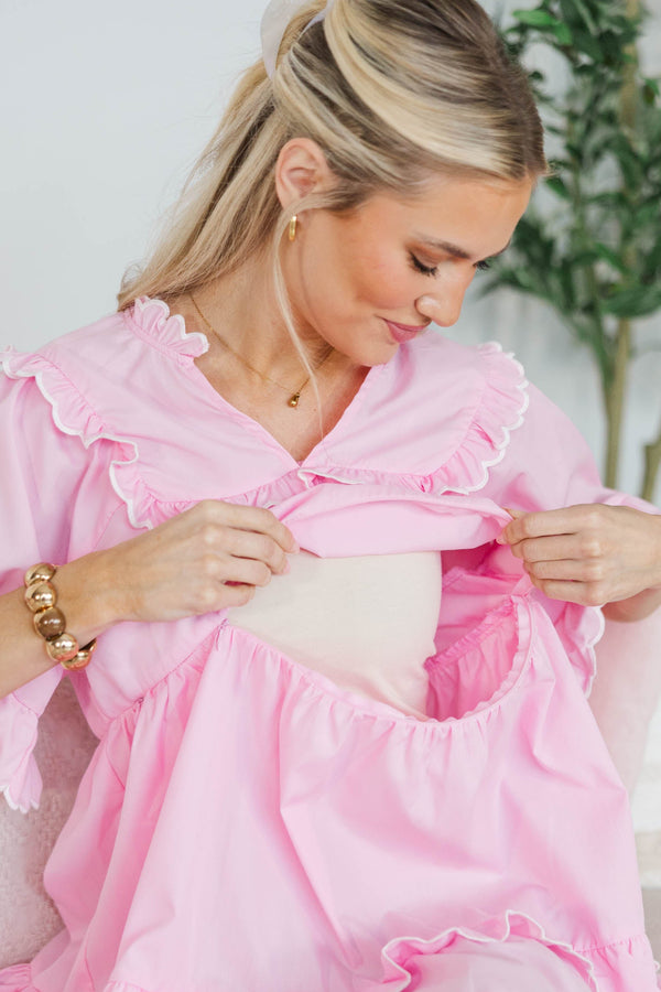 NURSING COLLECTION: No Second Guessing Pink Scalloped Dress