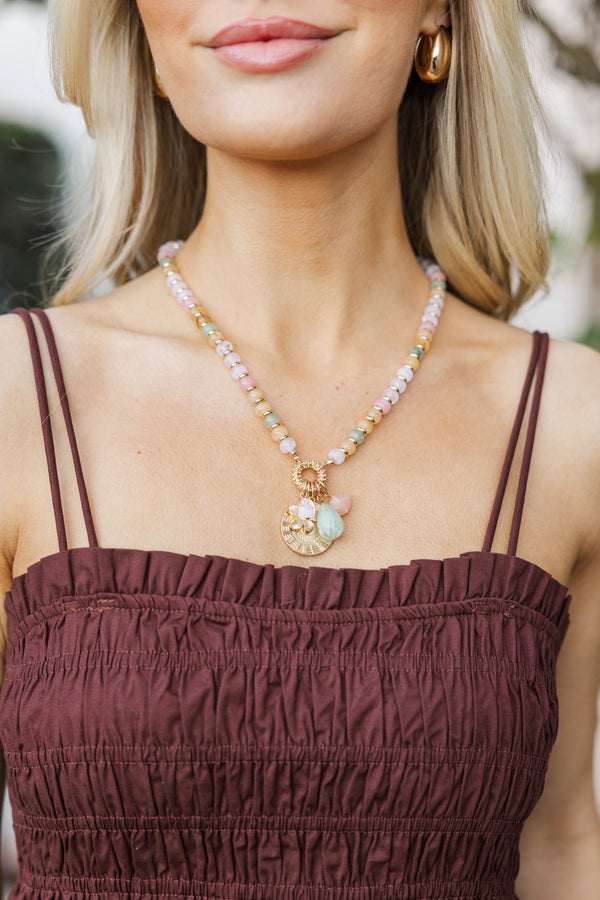 Tiny Moments Taupe Beaded Charm Necklace