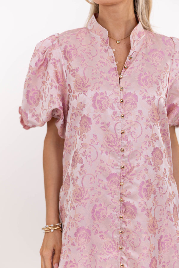 mourn me midi dress Listen To Me Pink Brocade Midi Dress – Shop the Mint