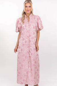 Listen To Me Pink Brocade Midi Dress