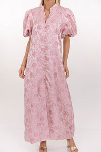 Listen To Me Pink Brocade Midi Dress