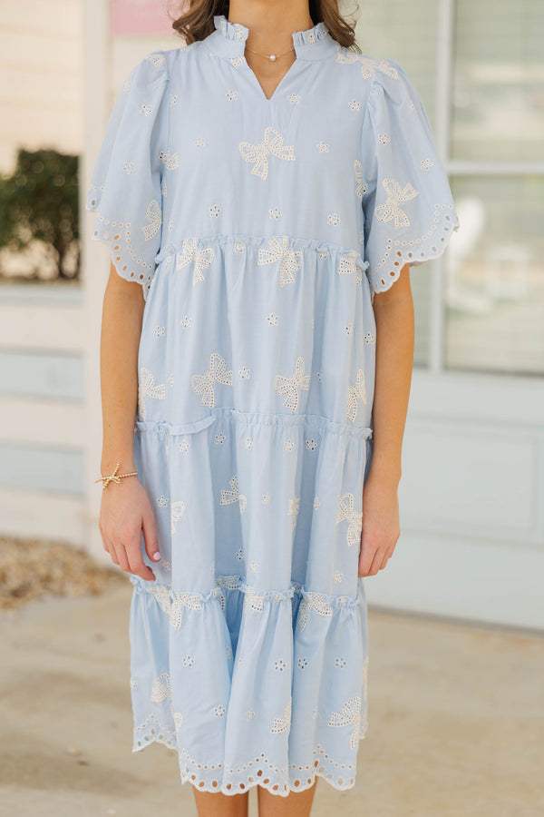 Girls: Feeling Your Best Light Blue Eyelet Midi Dress