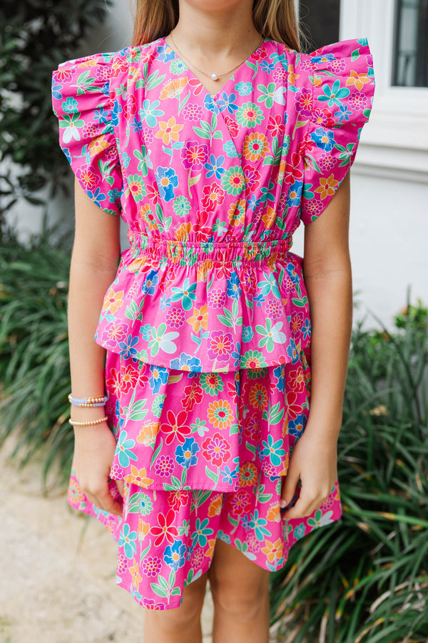 Girls: Find Yourself Fuchsia Pink Floral Dress