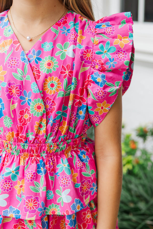 Girls: Find Yourself Fuchsia Pink Floral Dress
