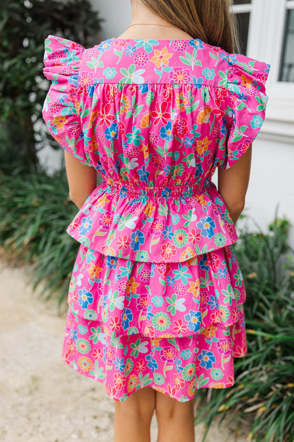 Girls: Find Yourself Fuchsia Pink Floral Dress