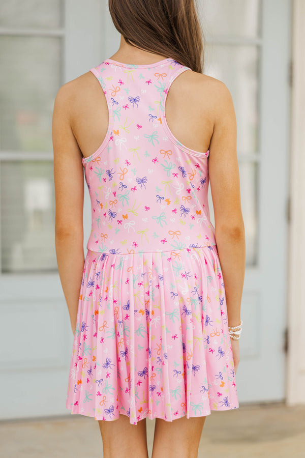 Girls: Twist of Fun Pink Bow Print Athletic Dress
