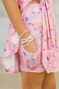 Girls: Twist of Fun Pink Bow Print Athletic Dress