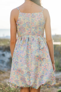 Girls: Sweet Girl Yellow Brocade Bubble Hem Dress