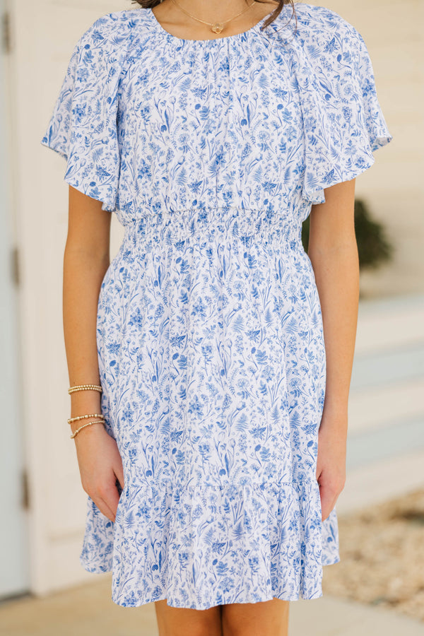 Girls: Sweet Blooms Blue Toile Dress