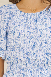 Girls: Sweet Blooms Blue Toile Dress