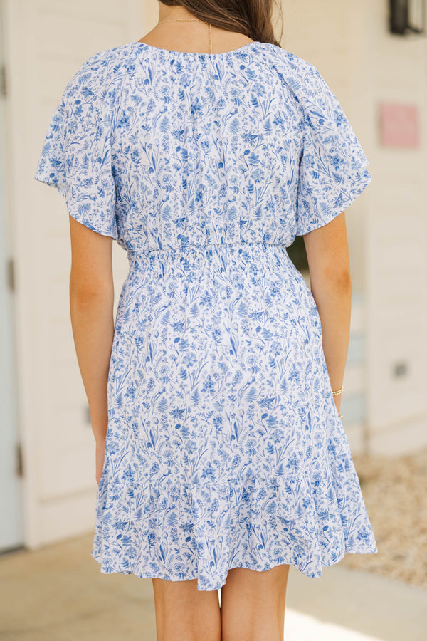 Girls: Sweet Blooms Blue Toile Dress