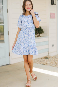 Girls: Sweet Blooms Blue Toile Dress