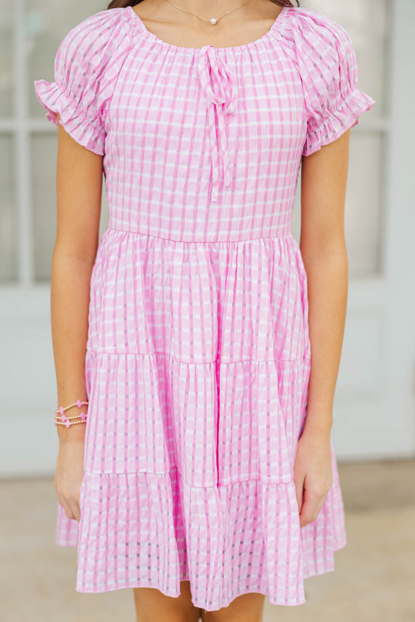 Girls: Sweet Clover Pink Gingham Tie Dress