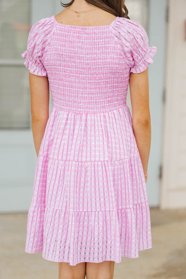 Girls: Sweet Clover Pink Gingham Tie Dress