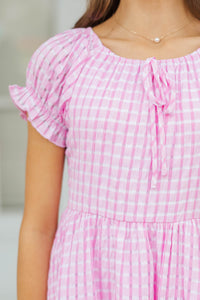 Girls: Sweet Clover Pink Gingham Tie Dress