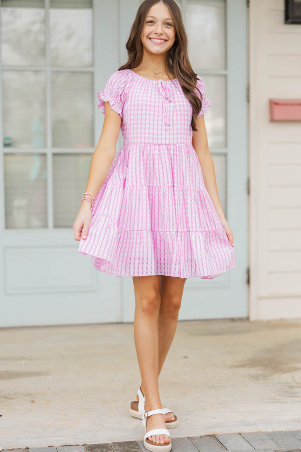 Girls: Sweet Clover Pink Gingham Tie Dress