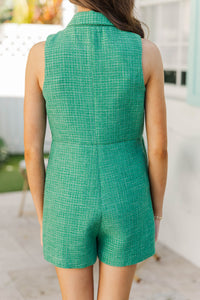 Girls: The Kara Green Tweed Scalloped Romper