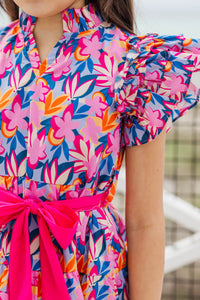 Girls: The Idena Blue Floral Dress
