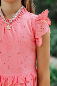 Girls: Sprinkled With Love Pink Eyelet Midi Dress