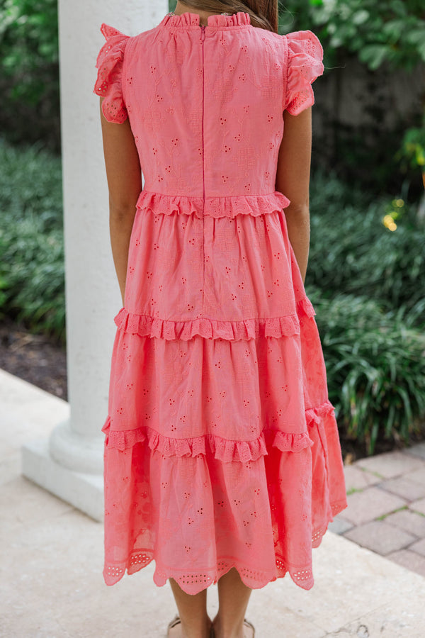 Girls: Sprinkled With Love Pink Eyelet Midi Dress