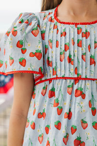 Girls: Seasonal Nostalgia Light Blue Novelty Babydoll Dress