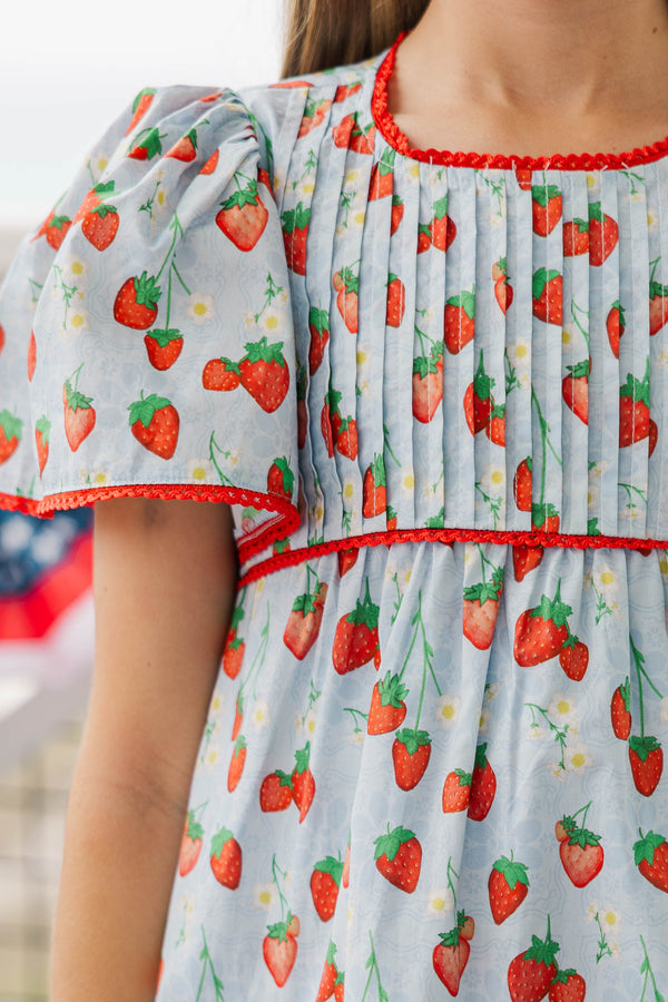 Girls: Seasonal Nostalgia Light Blue Novelty Babydoll Dress