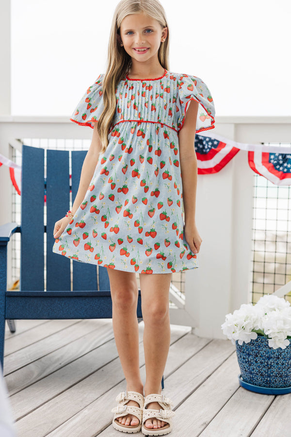 Girls: Seasonal Nostalgia Light Blue Novelty Babydoll Dress