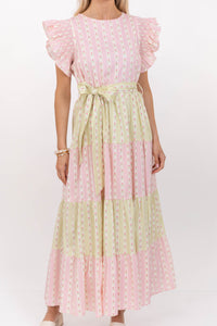 Bright Vibes Pink Mixed Print Midi Dress