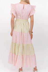 Bright Vibes Pink Mixed Print Midi Dress