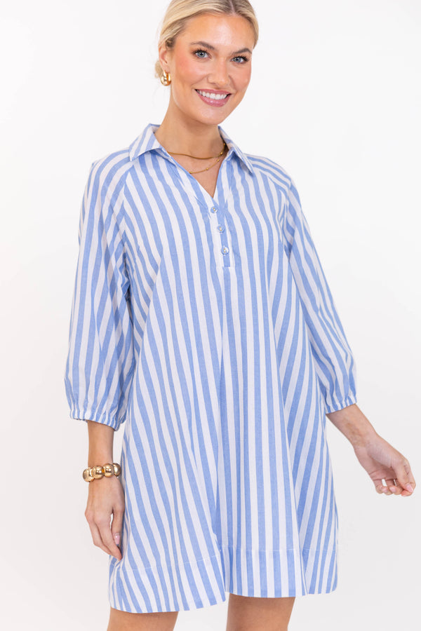 Extra Lovely Blue Striped Shift Dress
