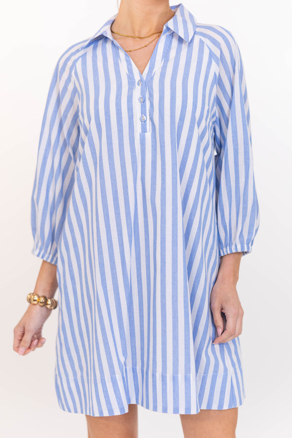 Extra Lovely Blue Striped Shift Dress