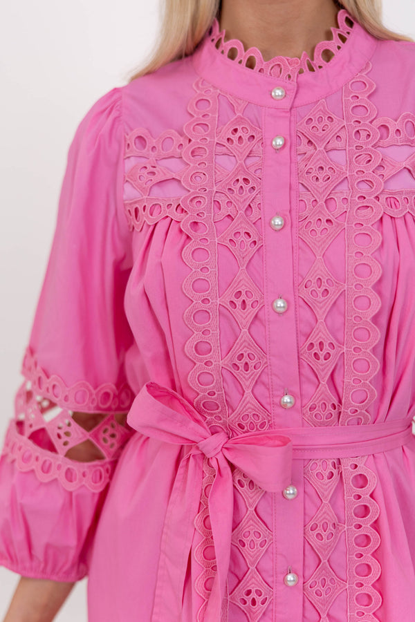 Sweet Gatherings Pink Crochet Dress