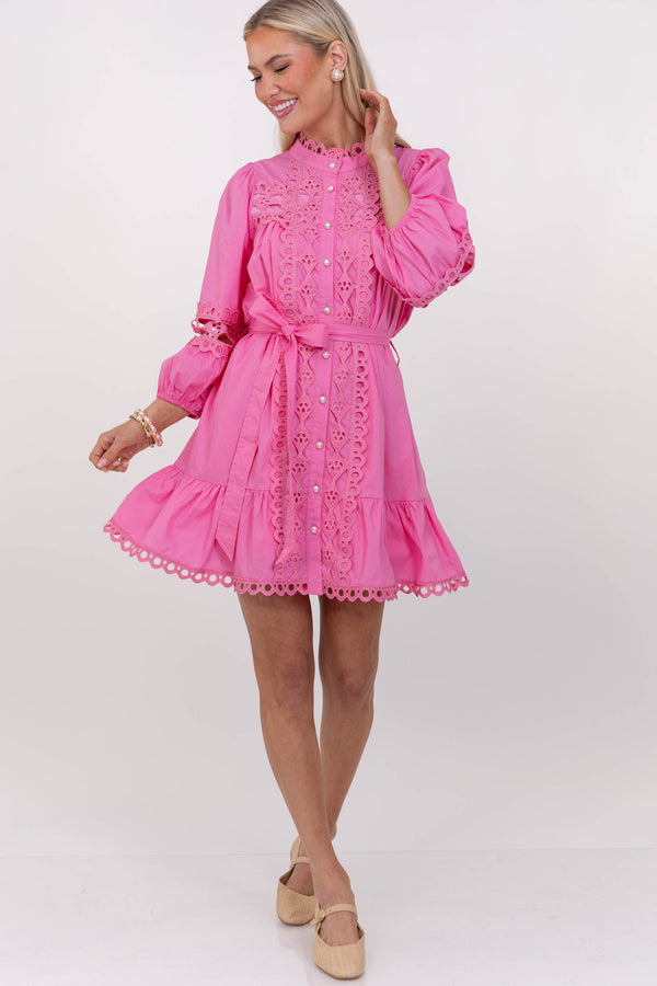 Sweet Gatherings Pink Crochet Dress
