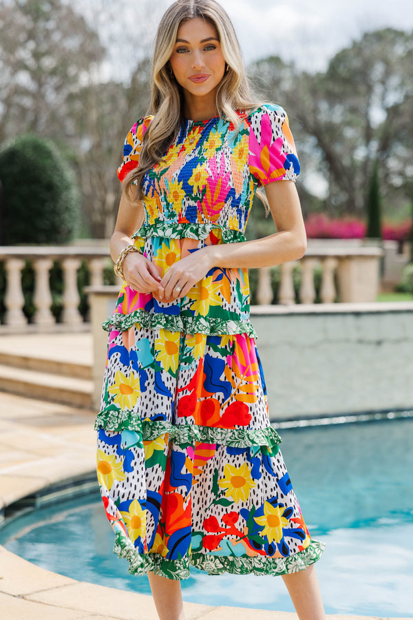 Waiting On You Green Large Floral Midi Dress