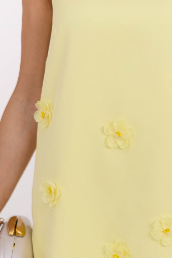 This Side Of Summer Yellow Applique Shift Dress